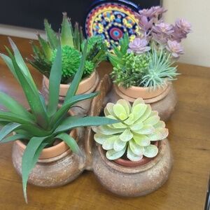 4 Section Primitive Rustic Clay Pot W/ Handle 8” x 8” x 3”